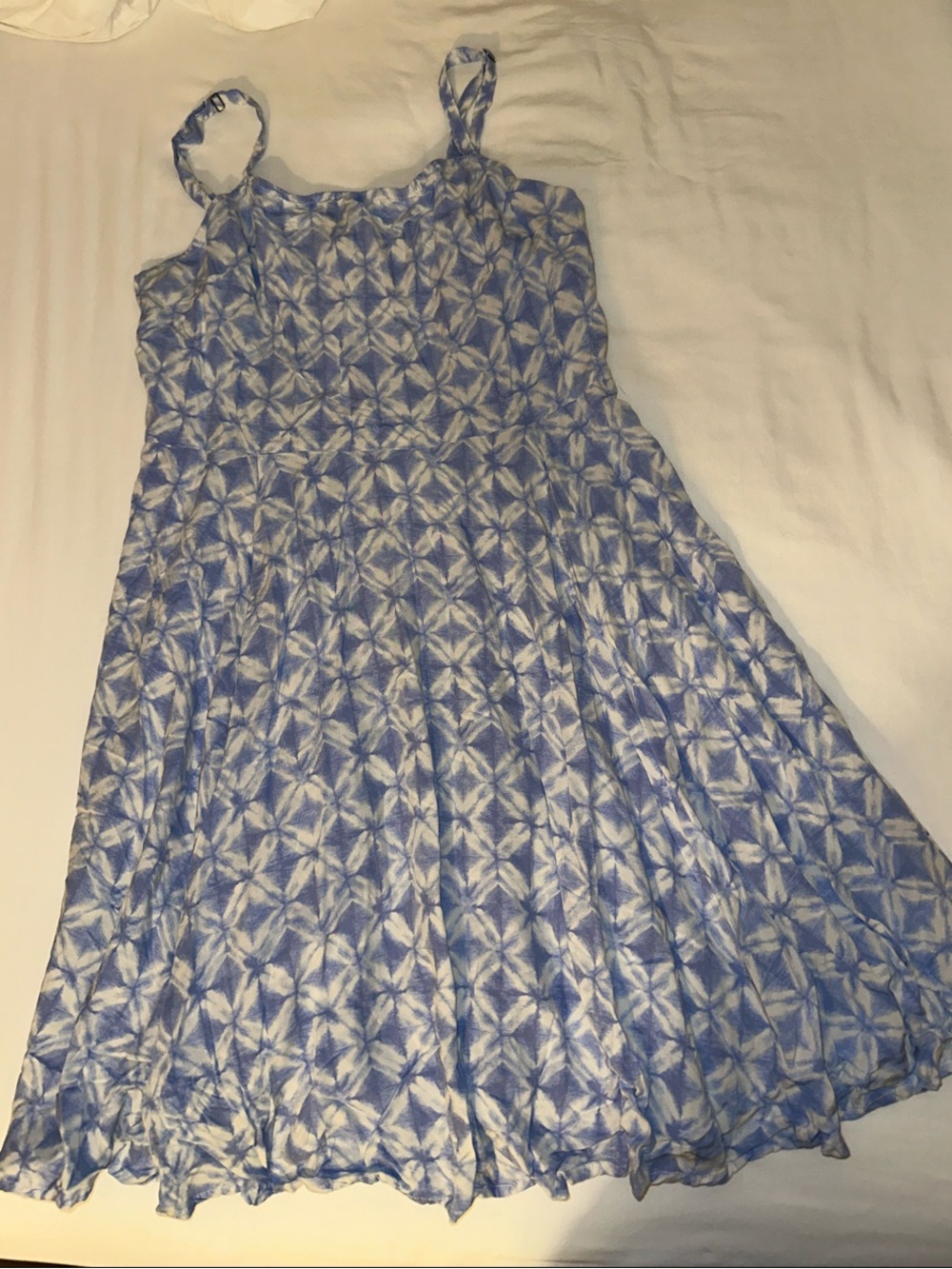 GAP Blue and White Printed Spaghetti-Strap Mini Dress